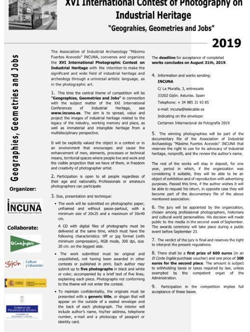 XVI  International Contest of Photography on Industrial Heritage- INCUNA 2019